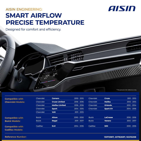 Dashboard view showing HVAC system compatible with Chevrolet, Buick, Cadillac models, labeled Smart Airflow Precise Temperature.