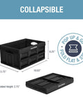 Collapsible Storage Bins 32L Three Pack Heavy Duty Stackable Crates folded and unfolded, 100% polypropylene