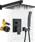 Matte Black Shower Faucet Set With 10 Inch Rain Shower Head, Wall Mounted Luxury Shower System With Pressure Balance Rough In Valve
