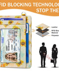Sunflower RFID Card Holder Slim Wallet For Women Front Pocket Card Case With ID Window Dope PU Leather Organizer Travel Friendly