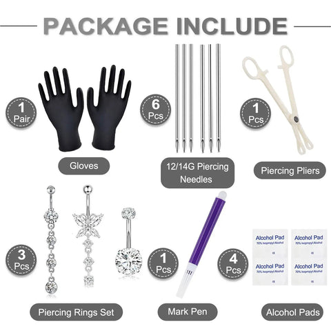 Beginner Friendly Belly Button Piercing Kit 16Pcs Set With Navel Rings Pliers Disposable 12G And 14G Stainless Steel Needles For DIY