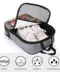 Go To Waterproof Shoe Bag For Travel And Gym, Large Capacity Dustproof Sneaker Organizer with white sneakers inside