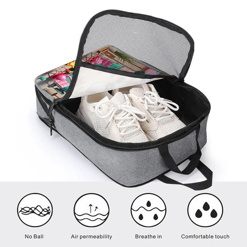 Go To Waterproof Shoe Bag For Travel And Gym, Large Capacity Dustproof Sneaker Organizer with white sneakers inside