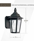 Brentwood Nine Light Transitional Chandelier In Black Finish For Wet Locations showing black outdoor wall lantern, dimensions 7x10.25 inches.