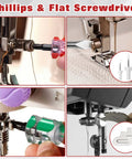 Close-up of Phillips and flat screwdrivers from the All In One Sewing Machine Cleaning Kit With 35 Pieces Including Silicone Bristle Brushes