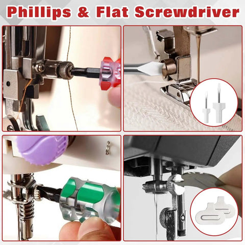 Close-up of Phillips and flat screwdrivers from the All In One Sewing Machine Cleaning Kit With 35 Pieces Including Silicone Bristle Brushes
