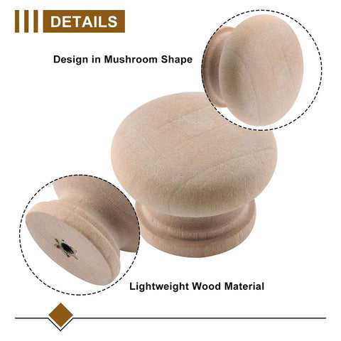 Unfinished Wood Mushroom Drawer Knobs Set Of 20 With Screws 28mm Diameter And 21mm Height Cabinet Knob Detail View