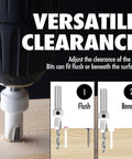 Pro Countersink Drill Bit Set With Carbide Tips For Woodworking Includes Sizes Four Six Eight Ten And Twelve flush and beneath options