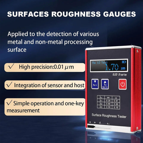 Roughness Tester Meter Profilometer With Data Storage And OLED Display, precision surface measurement tool with 0.01µm accuracy.