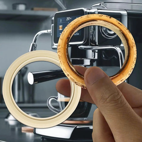 54Mm Silicone Steam Ring For Espresso Machines Barista Grade Grouphead Gasket Replacement Compatible With Breville And Sage Models 878 870 860 880 810 840 450 500 And 875 BPA Free Heat Resistant being held in front of espresso machine