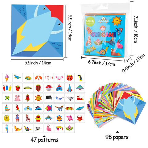 Origami Kit For Kids Ages Five To Twelve With Guiding Book 98 Double Sided Sheets And 47 Pattern Designs 14 By 14 Cm Paper