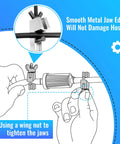 Feekoon brake line clamp, 2-pc metal hose pinch clamp pliers; front view showing clamp installed on hose up to 1 inch