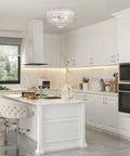 Modern kitchen with Seeded Glass Flush Mount Ceiling Light Fixture With 2 Light Sockets For Indoor Outdoor Use White Finish Modern Round Ceiling Lamp