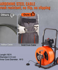 Tough As Nails Electric Drain Cleaner Automatic Feed Drives Steel Core Cable Through 1 To 4 Inch Pipes To Smash Nasty Clogs Packs 100 Foot Length image comparing solid core and hollow cables.
