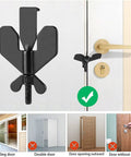 Portable Door Lock For Travel And Home Privacy, Compact Palm Size Security Device shown on door with illustrations