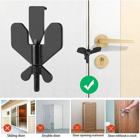 Portable Door Lock Add A Lock For Travel And Home Privacy on door, extra security device shown being installed, 2 pack easy setup.