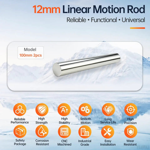 Top Tier 12mm X 100mm Linear Motion Rods Shaft Guide Set With Smooth Chrome Finish for stable moving parts, 2 pcs visible.