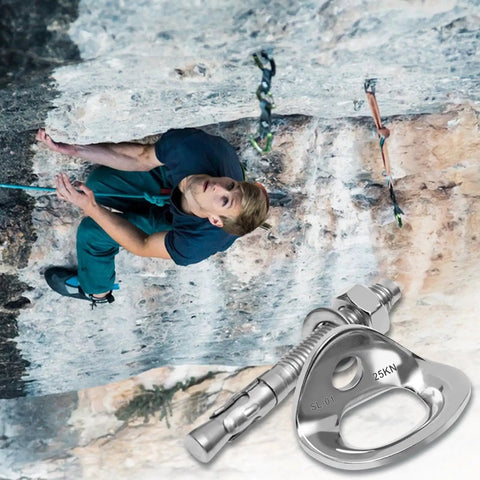 Bulletproof Stainless Steel Climbing Anchor Bolt Set Of 8 With 25KN Load Rating For Three Eighth Inch Bolts rigged for safe climbing.