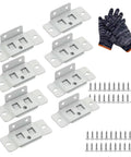 Eight Pack Quick Fitting Furniture Joint Brackets With Screws Heavy Duty Steel Right Angle L Shape Corner Braces shown with gloves