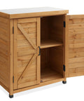 Outdoor Garden Potting Bench With Metal Tabletop And Storage Cabinet Cedar Wood Weatherproof Natural Finish Patio Workstation