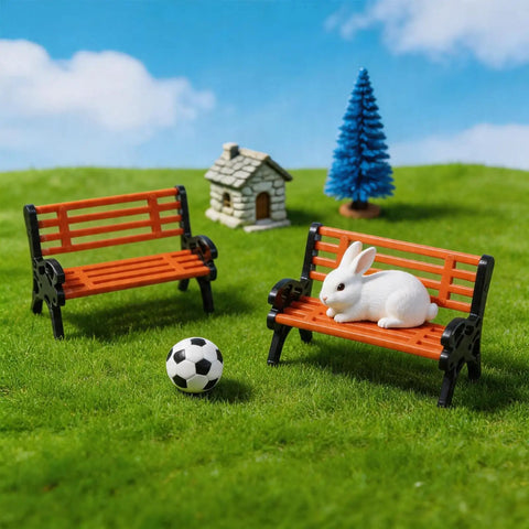 Two Pack 1 To 30 Scale Miniature Park Benches, In Classic Brown And Black Painted Finish, Realistic Tiny Garden Seats For Dollhouses