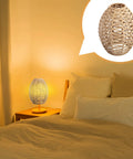 Cozy Vibe Handwoven Rope Pendant Lampshades Set Of Three For Living Room And Bedroom Ceiling Lights 9.64 By 21.25 By 7.08 Inches Wicker Light Shade Replacement on bedside table