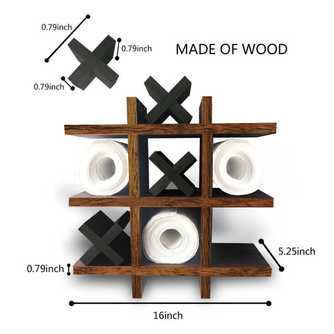 Tic Tac Toe Toilet Paper Holder Stand Made From Natural Pine Wood Wall Mounted Or Freestanding Bathroom Tissue Roll Storage Organizer