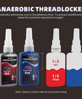Two Pack Thread Locker Blue And Red Medium And High Strength For Metal Fasteners shown with application instructions