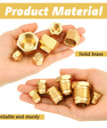 Hands holding brass SAE 45 degree flare plug and cap set, 6 size assortment for 1/4, 5/16, 3/8, 1/2, 5/8 and 3/4 inch tube OD.