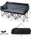 Three Person Folding Camping Chair Couch With Padded Comfort Oversized Outdoor Loveseat Heavy Duty Frame Two Cup Holders And Carry Bag