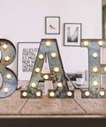 Rugged Rust Finish Led Marquee Letters Vintage Industrial Wall Deco With Glowing Bulbs Diy Lighting Flex signage for bar display.