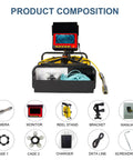 Heavy Duty Sewer Camera With 100 Ft Cable And Built In 16Gb Dvr For Hassle Free Drain Scoping and components display.