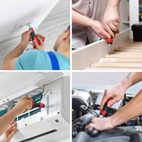 Ratcheting Screwdriver Set 13 In 1 All In One Multi Bit Tool used in various tasks including electronics and cabinetry work.