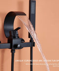 Black Wall Mounted Tub Faucet With Handheld Spray Waterfall Spout Set For Your Bathroom Renovation, sleek arc spout view