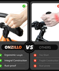 Comparison of Upgraded Ergonomic Bike Bar Ends Extension versus standard bar ends highlighting ergonomic length and rust-proof features.
