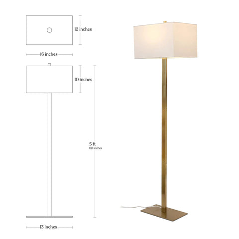 Stella Brass Floor Lamp With Modern Mid Century Vibe For Living Rooms And Offices, Tall Led Reading And Work Lamp With Hefty Base, Warm Ambient Glow And Fresh Contemporary Decor
