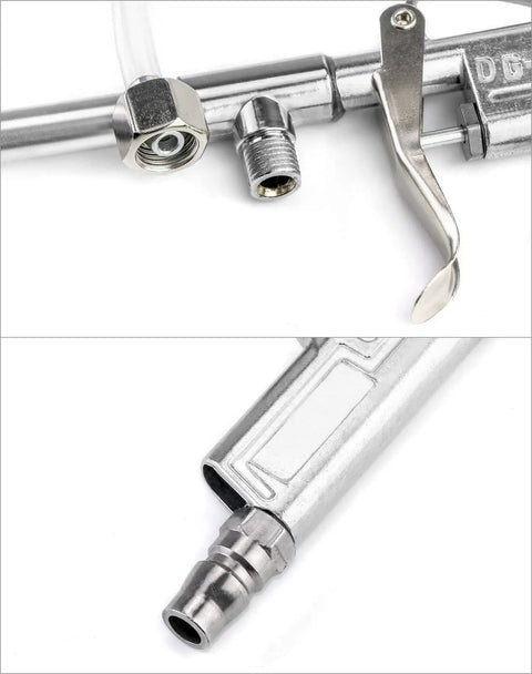 Close-up of Heavy Duty Aluminum Pneumatic Spray Gun with Adjustable Nozzle Tip and One Quarter Inch Inlet for High Pressure Cleaning