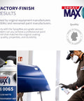 SprayMax 2K Matte Clear Coat spray can (11.2 oz) for automotive use; technician applying matte finish.