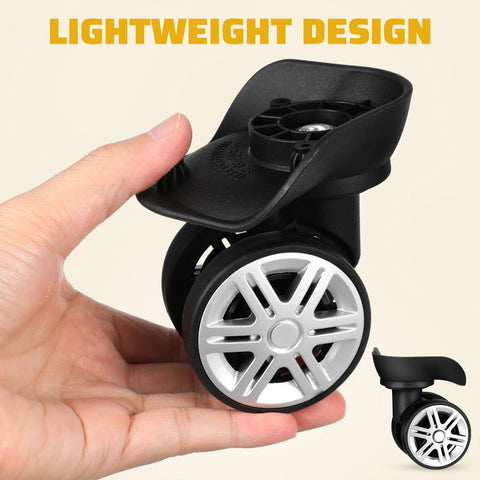 Close-up of a Universal 2 Pairs Luggage Wheels Replacement Kit For Suitcases And Travel Trunks With Spinner Double Row Casters in hand
