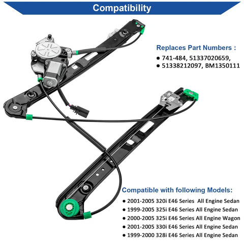 Window Regulator With Motor Front Left Driver Side For BMW E46 1999 2005 Replacement 741 484 OEM Style Upgrade Easy Install And Durable Power Window Lift