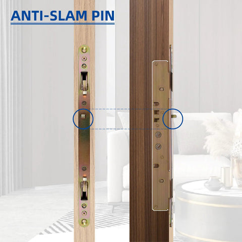 Eleven And Three Quarters Inch Multi Point Mortise Lock With Face Plate For Sliding Patio Glass Doors Two Point Mortise Lock Replacement Fits Three Fifteen Sixteenths Inch Handle Anti Slam Pin For Enhanced Patio Door Security installed on door