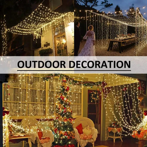 Outdoor LED Curtain Lights 30 Ft by 10 Ft With 720 LEDs, Plug In Hanging String Lights for weddings and home décor