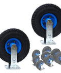 Badass Heavy Duty Top Rated Pneumatic Caster Wheels With Smooth Glide Swivel Rubber Tires For Indoor Outdoor Industrial Carts Workbenches Plus Workshop Products, 200mm size with blue steel plates.