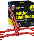 Heavy Duty Ratcheting Chain Binder Set 3/8 To 1/2 Inch Chain, 9,200 Lbs Working Load Limit, Pack Of 2, red forged steel handle