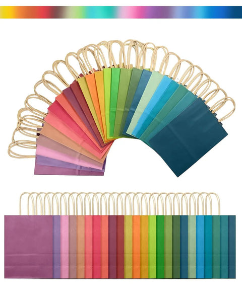 24 Pack Gift Bags With Handles Bulk 10.6 By 8.3 By 4.3 Inches Rainbow Multicolor Paper Bags For Parties Treats Durable