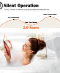 Woman relaxing in a bathtub with graph indicating silent operation of Bathroom Exhaust Fan Motor Replacement Kit For 769RL And 763RL Series 70 CFM Airflow Fits 757 765RL 769RFT R01 Models Replaces C87547 JESP61K13 No Brainer Install And Quiet Performance.