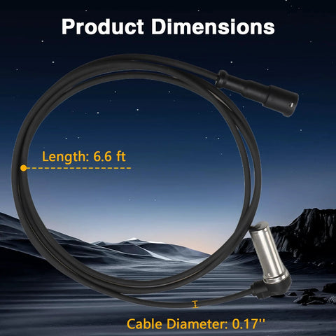 ABS wheel speed sensor harness, 2-pack for trucks; 6.6 ft length, 0.17 in cable, right-angle sensor end.