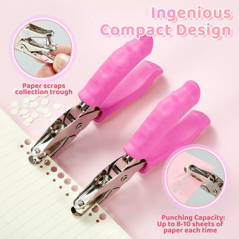 Two Pack Handheld Hole Punches With One Quarter Inch And One Eighth Inch Holes Soft Pink Grip