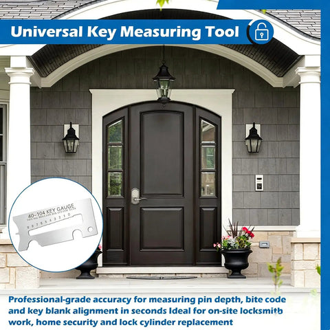 40 104 Key Gauge For Pro Locksmiths Tackling Commercial Rekey Jobs This Durable Stainless Steel Measuring Tool Delivers Accurate Readings Across Major Key Systems And Is Built For Tough Daily Use Easy To Carry On The Go. pictured on a front door