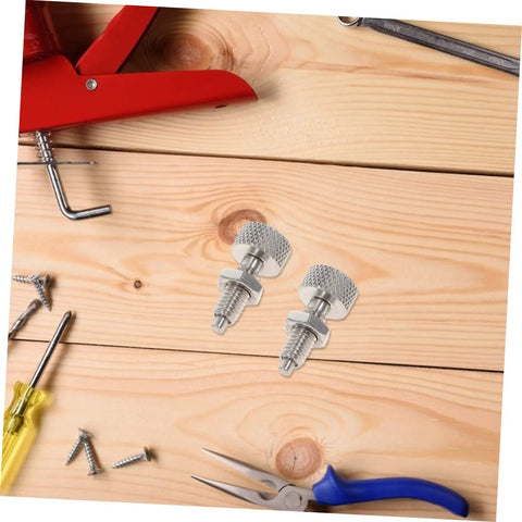 Heavy Duty Stainless Steel Retractable Spring Plunger Locking Pins For Rolling Toolboxes And Shop Cabinets Features Knurled Grip And No Sweat Adjust For Reliable Safety Latch Performance on wooden surface with tools.